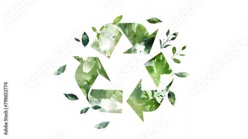 Recycle Logo Eco Branding: Delicate Green Leaf Silhouettes in Minimalist Design photo
