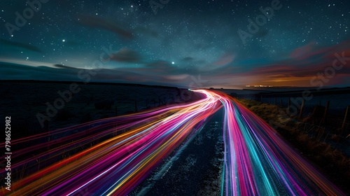 Bicycle's Luminescent Path Traced Across Starry Country Night