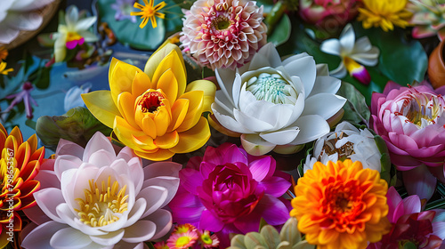 Colorful floral offerings arranged in reverence during Vesak © Prasanth