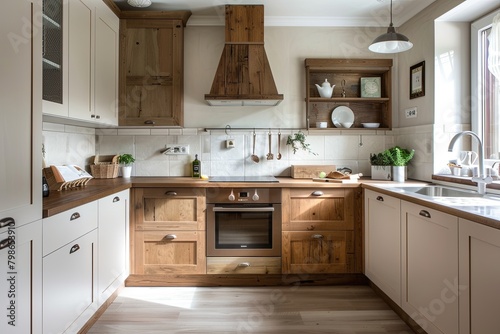 Retro Kitchen Atmosphere: White and Brown wooden Textures