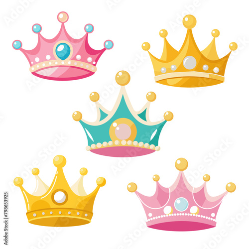 Set of beautiful pink and yellow queen princess crown with peals