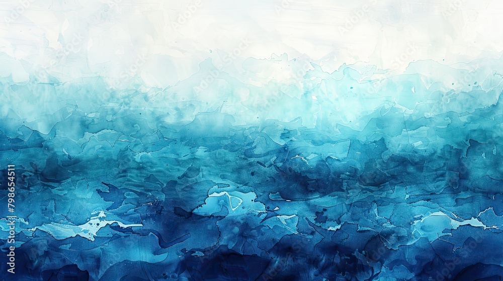 Obraz premium Abstract watercolor painting of the ocean in shades of blue.