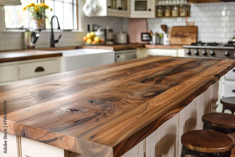 Vintage Vibe: Wooden Counter Tops in Bright Home Kitchen