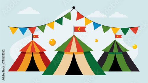 Colorful tents decorated with Juneteenth flags and ribbons each representing a different participant in the highly anticipated barbecue cookoff.. Vector illustration