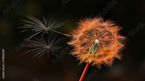   A tight shot of a dandelion against a black backdrop  its soft details slightly obscured by a subtle blur