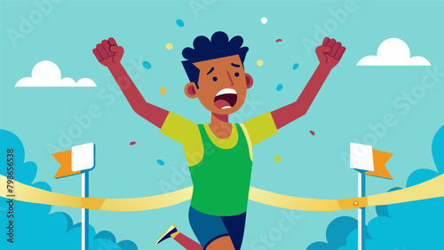 The finish line acts as a cathartic release as runners shed tears and let out deep sighs of relief knowing they have pushed themselves to their limits. Vector illustration