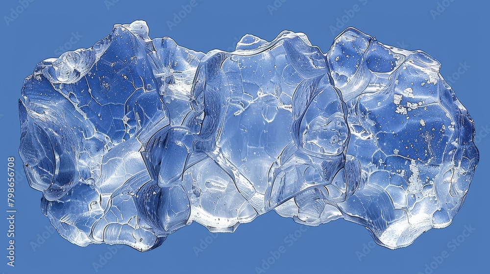   A collection of ice cubes stacked on a blue surface against a backdrop of similar hue