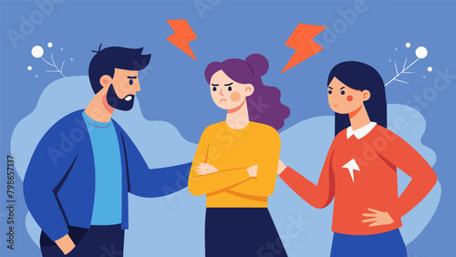 A heated exchange between the couple as the the calmly mediates and guides them towards more constructive communication.. Vector illustration