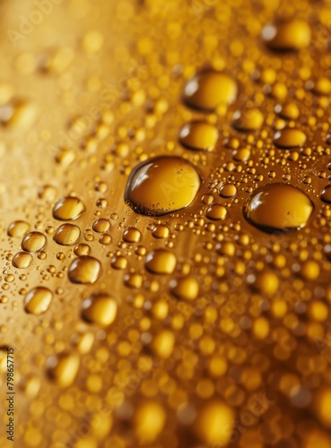  Close-up of yellow surface with water drops against black backdrop A few additional water drops on surface