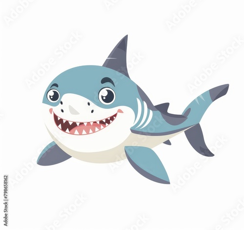  A cartoon shark with a big smile and an open mouth