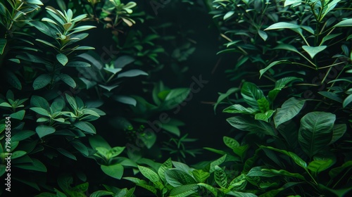   A tight shot of a lush green bush  brimming with leaves atop and below