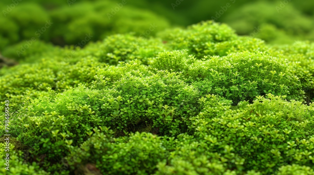   A sharp close-up of a verdant plant with copious leaves above and below Background softly blurred