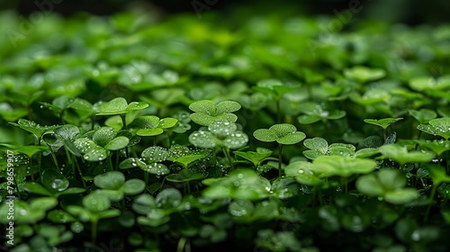   A small group of green plants, their leaves dotted with water droplets, occupy the foreground photo