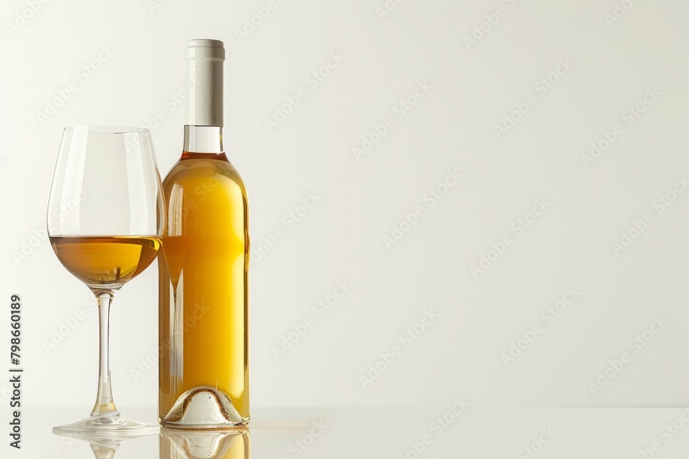 Elegant White Wine Bottle and Glass on a Neutral Background
