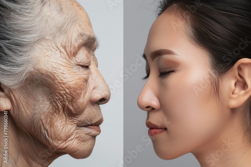 Generational Contrast: Elderly Woman And Young Lady Side Profile