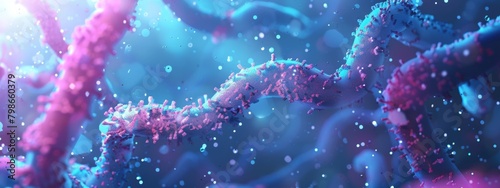 A dynamic background illustrating the process of mitosis, with chromosomes dividing and replicating within a cell.