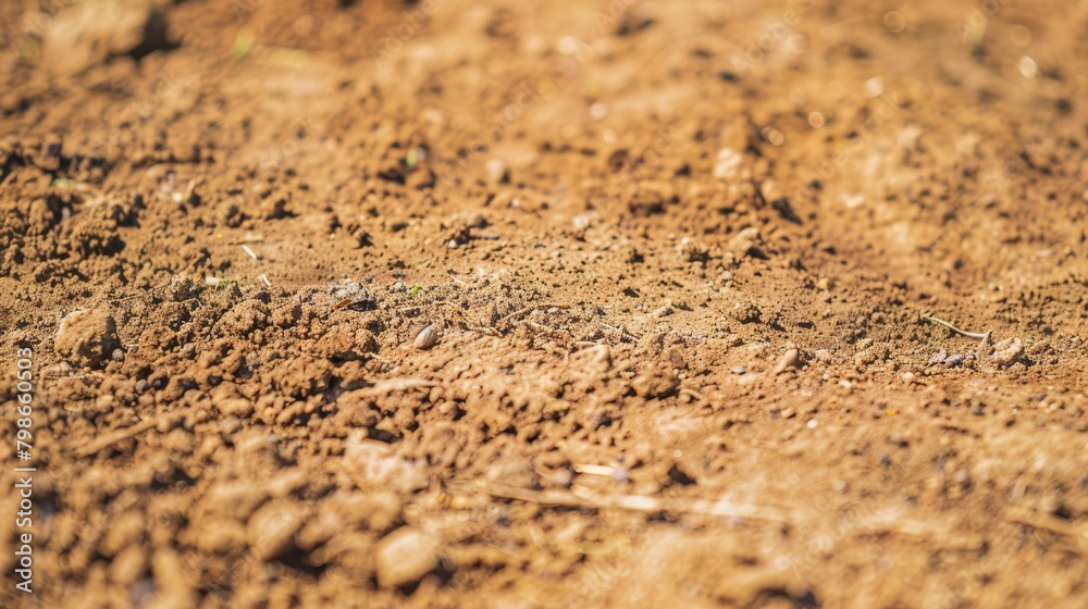 A close-up of a dirt field with a solitary bird in the frame A close-up of a dirt field with a solitary bird in the frame