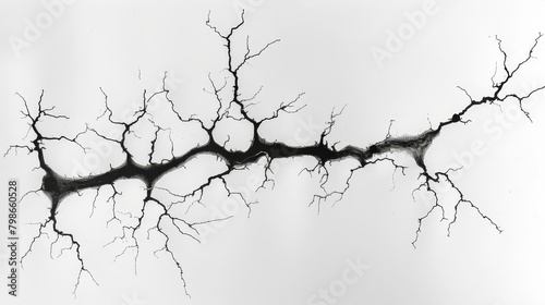   A black-and-white image of a leafless tree branch against a white backdrop photo