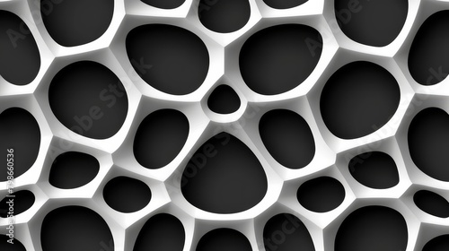  white background contrasts with uniformly sized black and white circles forming the structure