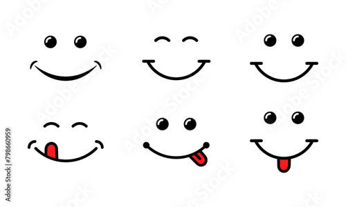 Set of smile face with red tongue. Smile icon. International happiness day icon. Vector 10 Eps.