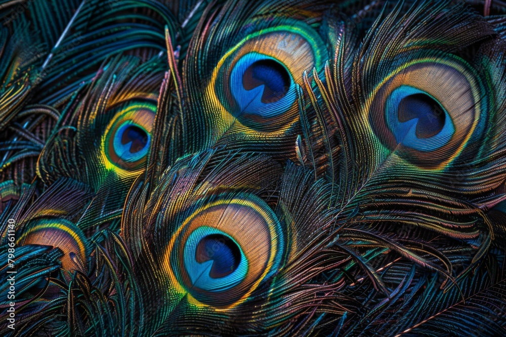 Obraz premium Vibrant Peacock Feathers Texture in High-Resolution Detail