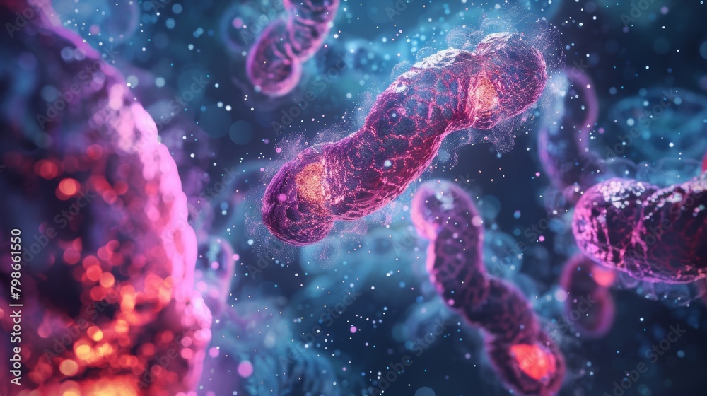 A dynamic background illustrating the process of mitosis, with chromosomes dividing and replicating within a cell. A dynamic background illustrating the process of mitosis, with chromosomes dividing and replicating within a cell.