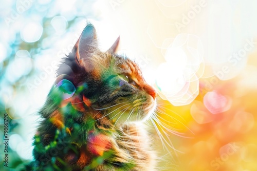 Serene Cat Enjoying Sunlight Amidst Nature's Splendor