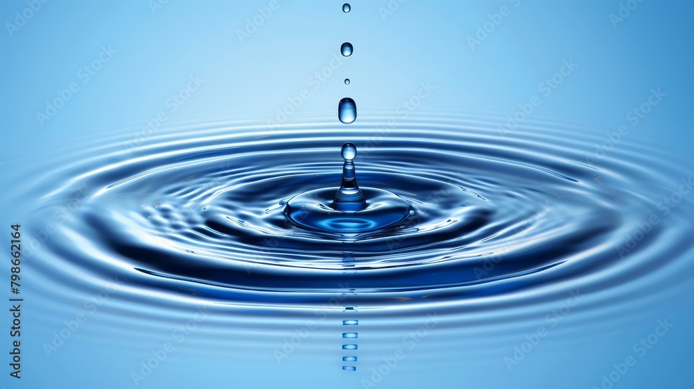 A tight shot of a solitary blue water drop against a backdrop of blue sky, the foreground similarly dominated by blue sky A tight shot of a solitary blue water drop against a backdrop of blue sky, the foreground similarly dominated by blue sky