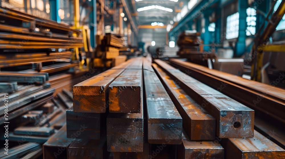 Steel Rods and Beams in Industrial Warehouse Setting with Metallic Textures and Sheen Steel Rods and Beams in Industrial Warehouse Setting with Metallic Textures and Sheen
