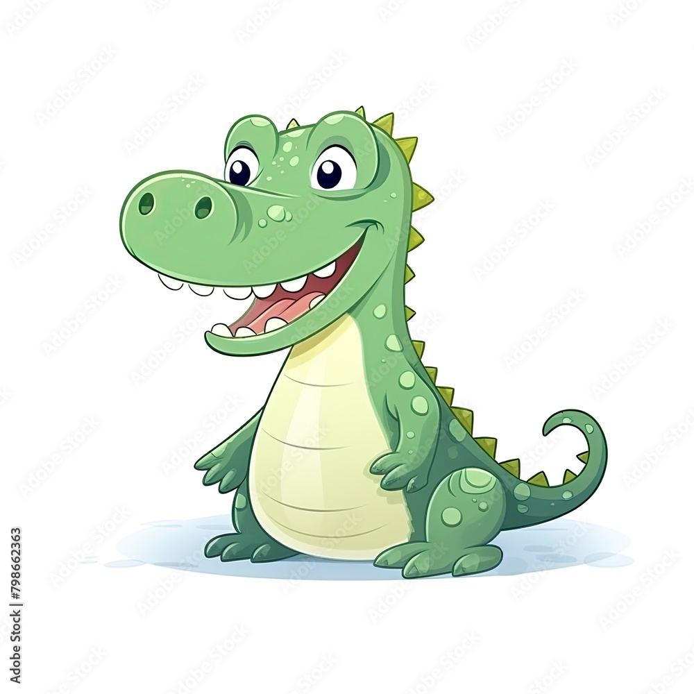 Naklejka premium Cute Green Cartoon Dinosaur with a Friendly Smile