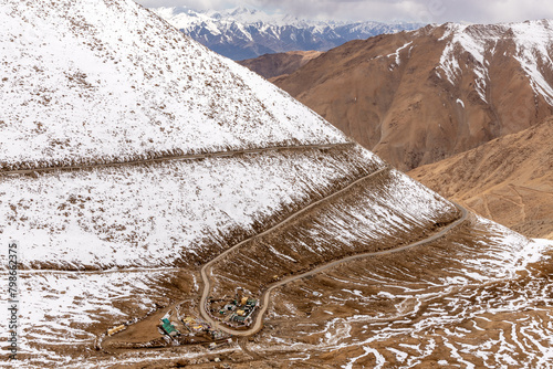 Road leading up to Changla Pass in the Himalayas in northern India in the Ladakh region