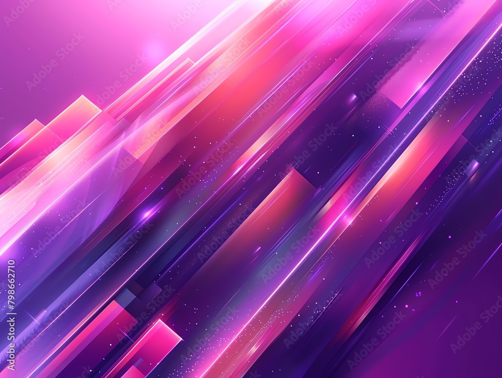Energetic slide design with vibrant purple and pink diagonal layers cascading over a luminescent violet background, conveying creativity and innovation