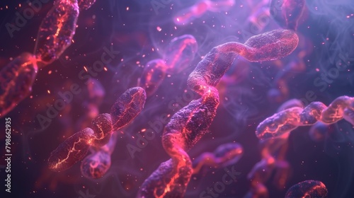 A dynamic background illustrating the process of mitosis, with chromosomes dividing and replicating within a cell.