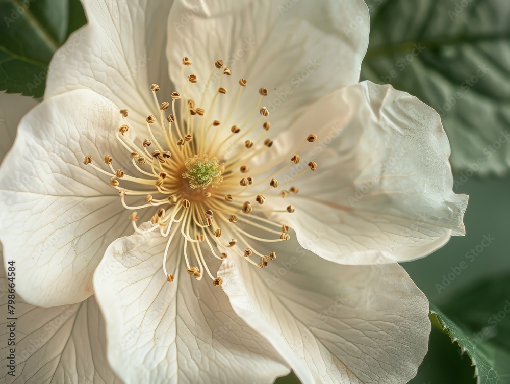 Obraz premium Close Up of a White Flower With Green Leaves