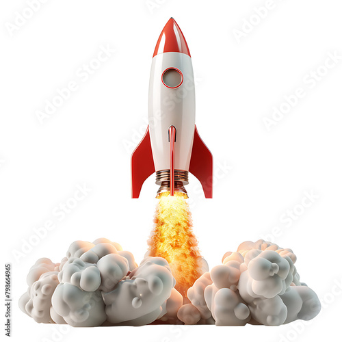 Rocket launch on isolated transparent background photo