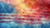 A delicate and serene watercolor painting of the USA flag, rendered in soft, fluid strokes that evoke a sense of peace and artistry.
