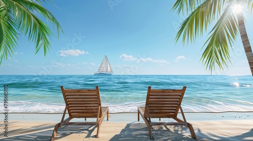 Two beach chairs are on the beach next to the ocean