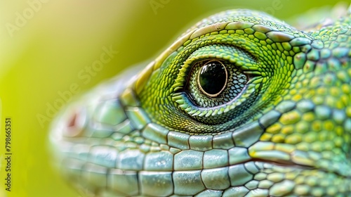 Close-up of green lizard s eye in natural environment