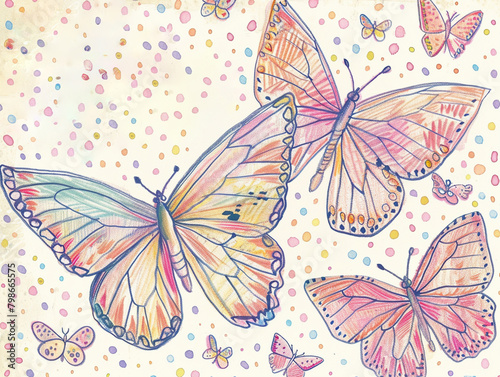 Happy Mother s Day greeting card design concept with flock of butterfly children painting.