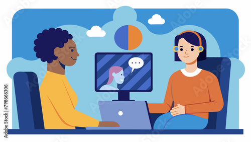 A person with bipolar disorder utilizes the convenience of teletherapy to track their mood and communicate with their the during both manic and. Vector illustration © Justlight