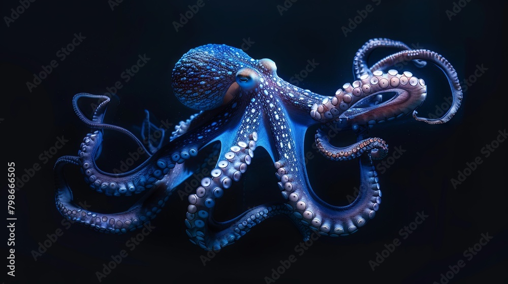 Majestic blue octopus underwater in deep ocean habitat
