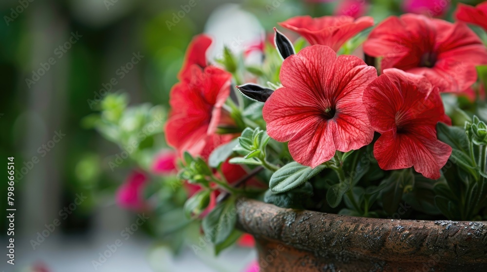 Attractive red flower planted in a container Attractive red flower planted in a container