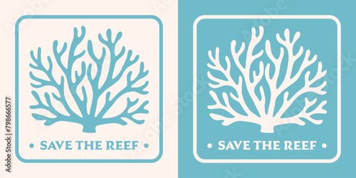 Save the reef protect our coral reefs great barrier protection badge logo sticker retro vintage aesthetic. Oceans sea conservation activist printable world ocean day vector print graphic shirt design.