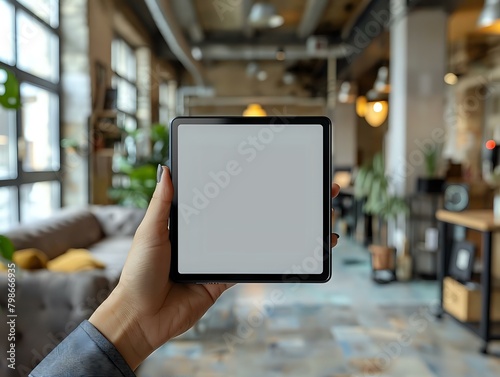 Modern Device in Hand Against Office Background