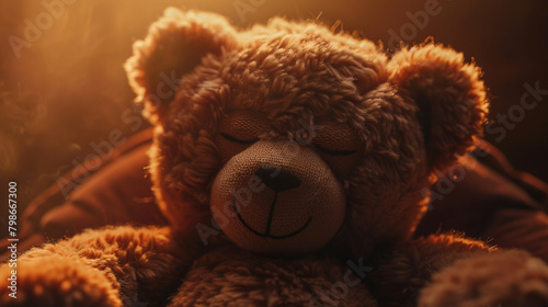 teddy bear with closed eyes and a serene expression its plush form enveloped in a gentle embrace exuding a sense of tranquility and inner peace that is both comforting and reassuring to behold.