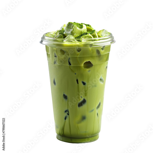 Iced matcha latte in a cup png