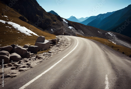 road rockfall mountains mountain landslide danger rock stone route damage environment travel saster path slope destruction hill earthquake hazard blocked broken trip blockage cliff photo