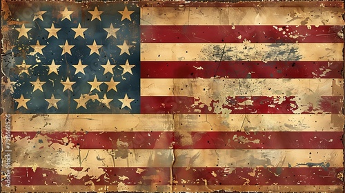 A rustic, vintage-style USA flag with a grunge texture, embodying the enduring American spirit in a weathered and distressed design. photo