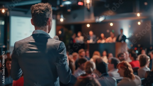 Working professional giving a presentation in a conference room confidence in every word and slide,Speaker Giving a Talk at Business Conference. Audience at the conference hall. Business. Generated AI