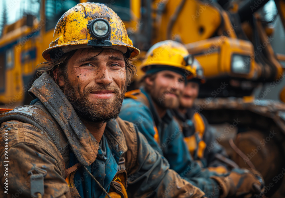 Coal miners resting after long day of work